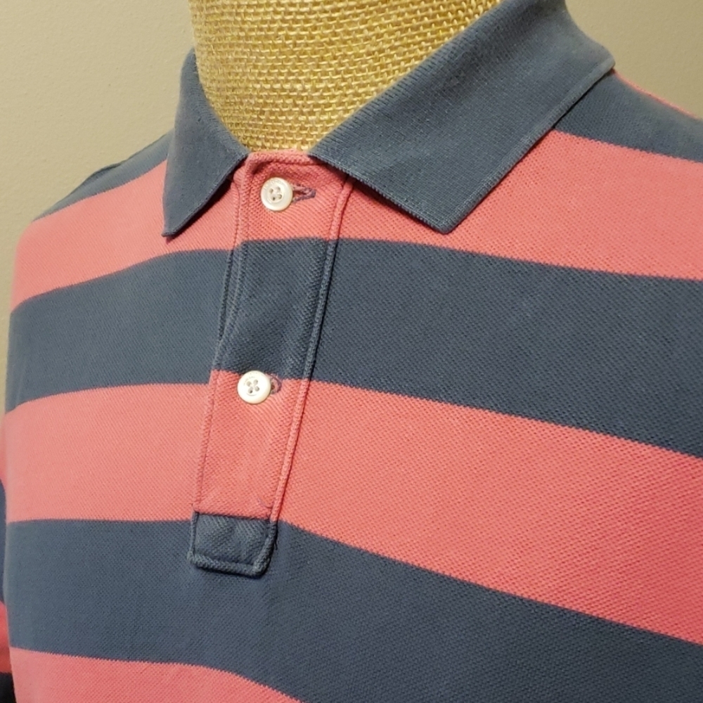 J crew pink and grey striped traditional polo